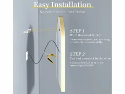 Fativo Espejo de baño LED 60x90cm con iluminación espejo iluminado de pared 3 colores ajustables 60x90x4cm Dorado Sale