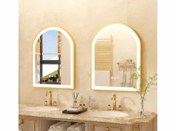 Fativo Espejo de baño LED 60x90cm con iluminación espejo iluminado de pared 3 colores ajustables 60x90x4cm Dorado Sale