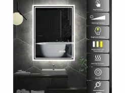 Espejo de baño LED 80x60cm espejo de pared con iluminación antivaho 80x60cm^Fativo Discount