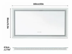 Fativo Accesorios De Cuarto De Baño|Espejo De Cuarto De Baño|Espejo de baño LED 160x80cm espejo de pared rectangular con iluminación antivaho 160x80cm