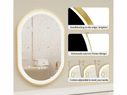 Fativo Accesorios De Cuarto De Baño|Espejo De Cuarto De Baño|Espejo de baño LED 80x50cm espejo de pared ovalado antivaho 3 colores ajustables 80x50x4cm
