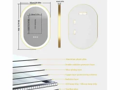 Fativo Accesorios De Cuarto De Baño|Espejo De Cuarto De Baño|Espejo de baño LED 80x50cm espejo de pared ovalado antivaho 3 colores ajustables 80x50x4cm