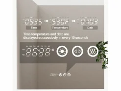 Fativo Espejo de baño LED 60x90cm espejo con bluetooth tricolor antivaho 90x60cm Plateado
