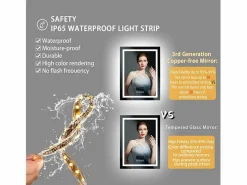Espejo de baño rectangular iluminado con LED regulable y 4 botones táctiles - antivaho - 90x70cm^Fativo
