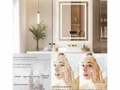 Espejo de baño rectangular iluminado con LED regulable y 4 botones táctiles - antivaho - 90x70cm^Fativo