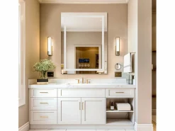 Espejo de baño rectangular iluminado con LED regulable y 4 botones táctiles - antivaho - 90x70cm^Fativo