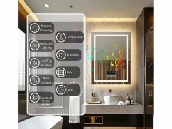Espejo de baño rectangular iluminado con LED regulable y 4 botones táctiles - antivaho - 80x60cm^Fativo Sale