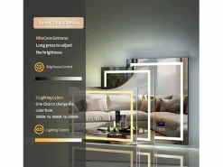 Espejo de baño rectangular iluminado con LED regulable y 4 botones táctiles - antivaho - 80x60cm^Fativo Sale