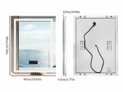 Espejo de baño rectangular iluminado con LED regulable y 4 botones táctiles - antivaho - 80x60cm^Fativo Sale