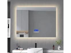 Accesorios De Cuarto De Baño|Espejo De Cuarto De Baño|Espejo de baño redondo de 80 x 100 cm - LED, Bluetooth, temperatura, antivaho, iluminación, táctil, 6 ajustes
