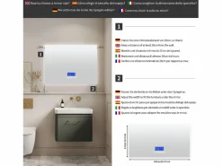 Accesorios De Cuarto De Baño|Espejo De Cuarto De Baño|Espejo de baño redondo de 80 x 100 cm - LED, Bluetooth, temperatura, antivaho, iluminación, táctil, 6 ajustes