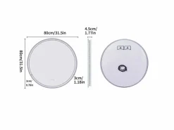 Fativo Espejo de baño redondo LED antivaho de pared con 3 colores ajustables, 80 x 80 cm Plateado