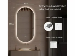 Hauss Spole Accesorios De Cuarto De Baño|Espejo De Cuarto De Baño|Espejo de baño táctil LED con función antivaho, 60x120 cm, cristal