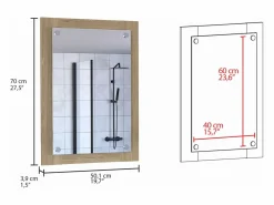 TuHome Espejo de Baño Vanguard con forma rectangular Rovere , 70 cm X 50.2 cm X 3.9 cm , Gris / plata Marru00f3n Outlet