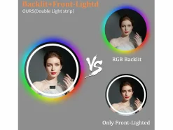 Fativo Espejo de baño 80x80cm RGB y LED regulable + antivaho + Bluetooth 5.2 + Reloj + 3 colores 4 botones Plateado Hot
