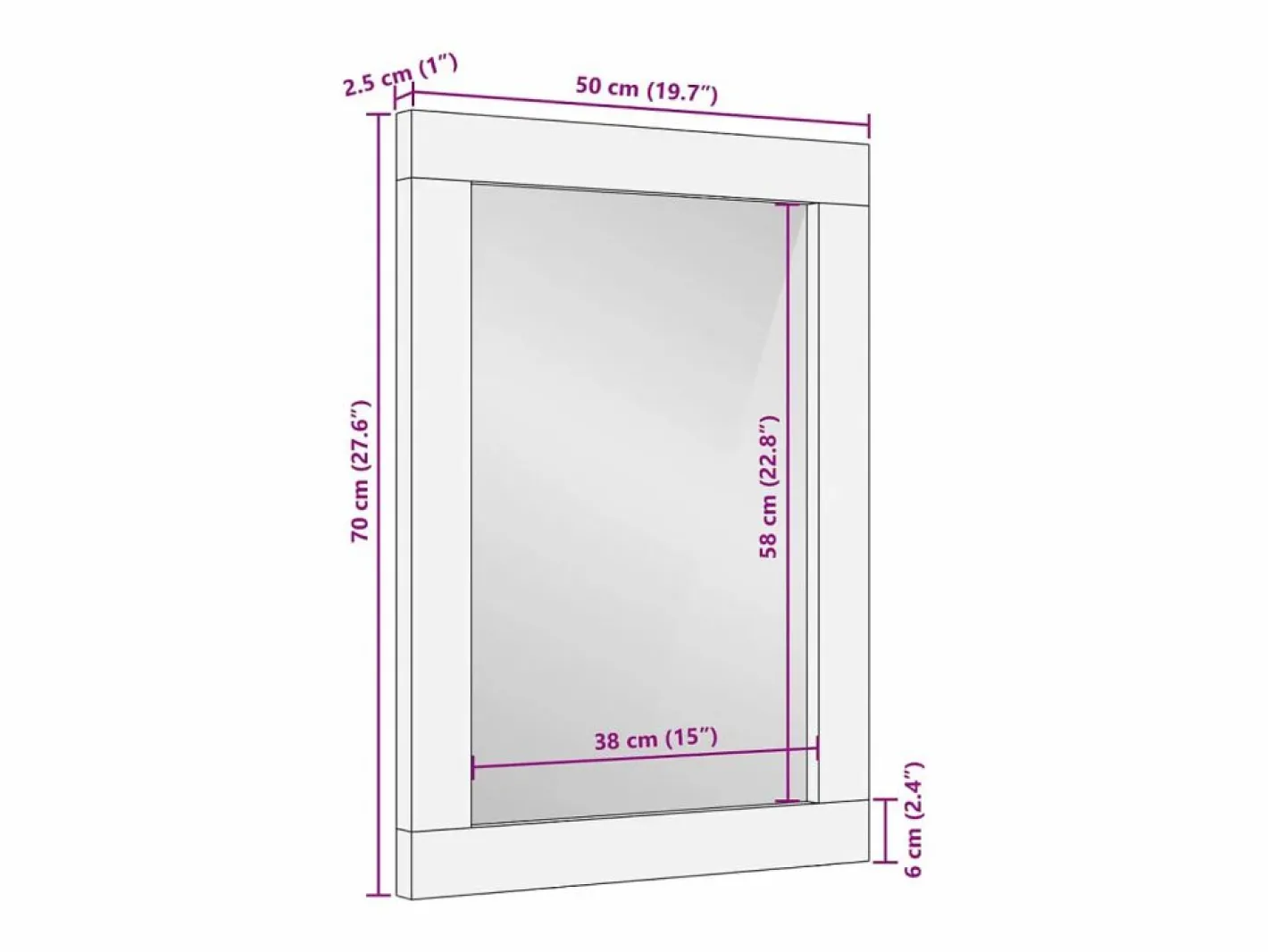 Espejo de baño 50x70x2,5 cm madera maciza de mango y cristal Marru00f3n Best