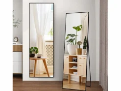 Espejo de cuerpo entero irrompible de 63 x 173 cm, de pie o para colgar en la pared, espejo de suelo grande, Negro