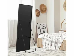 Espejo de cuerpo entero irrompible de 63 x 173 cm, de pie o para colgar en la pared, espejo de suelo grande, Negro