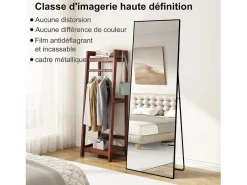 Espejo de cuerpo entero irrompible de 63 x 173 cm, de pie o para colgar en la pared, espejo de suelo grande, Negro