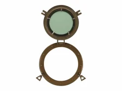 Espejo de pared con forma de ojo de buey Ø30 cm aluminio y cristal Marru00f3n New
