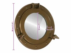 Espejo de pared con forma de ojo de buey Ø30 cm aluminio y cristal Marru00f3n New