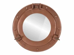 Espejo de pared con forma de ojo de buey Ø30 cm aluminio y cristal Marru00f3n Clearance