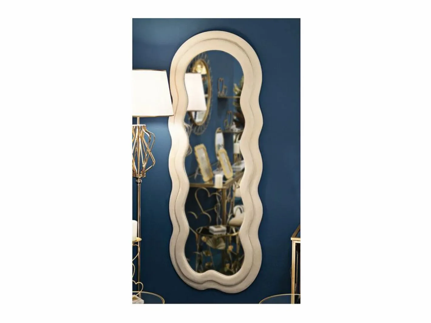 Espejo de pared o de pie diseño ondulado en terciopelo 60x160cm Miki - Crema Beige