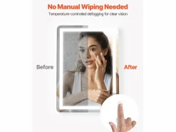 Accesorios De Cuarto De Baño|Espejo De Cuarto De Baño|Espejo de Pared SucceBuy, 50 x 70 cm, Espejo de Baño LED, Montaje en Pared, Antiniebla, 3 Colores de Temperatura Ajustables