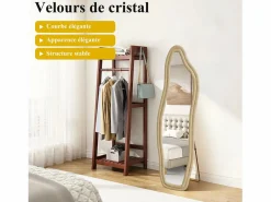 Espejo de pie 160 x 50 cm - con bordes ondulados irregulares - con soporte y marco de madera revestido de franela - Amarillo Outlet