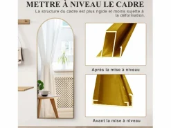 Espejo de pie arqueado 164×54 cm con marco – Diseño elegante y vintage, versátil (colgar o colocar) Dorado Discount