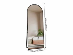 Espejo|Espejo de pie, marco de aluminio con soporte, alto 162 cm, ancho 53 cm,