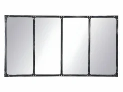 OZAIA Espejo De Pared|Espejo|Espejo industrial de hierro - Ancho 140 x Alt. 75 cm - efecto envejecido - MAASTRICHT