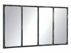 OZAIA Espejo De Pared|Espejo|Espejo industrial de hierro - Ancho 140 x Alt. 75 cm - efecto envejecido - MAASTRICHT