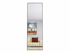 Espejo irrompible de cuerpo entero, 165x60cm, espejo de pie para colgar o apoyar en la pared, espejo de suelo con soporte, color Negro Sale
