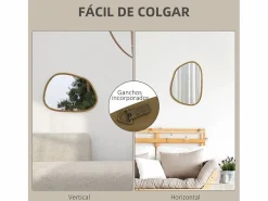 Homcom Espejo Kendra forma irregular marco madera natural 50x70x2,1 cm Color natural claro Hot