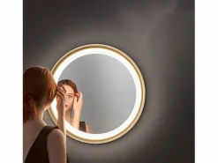 Accesorios De Cuarto De Baño|Espejo De Cuarto De Baño|Espejo LED Mirò Ø40 cm 38W Oro Cepillado - Lámpara de techo y aplique - Luz cálida 3000K - Diseño moderno para baño, dormitorio y entrada