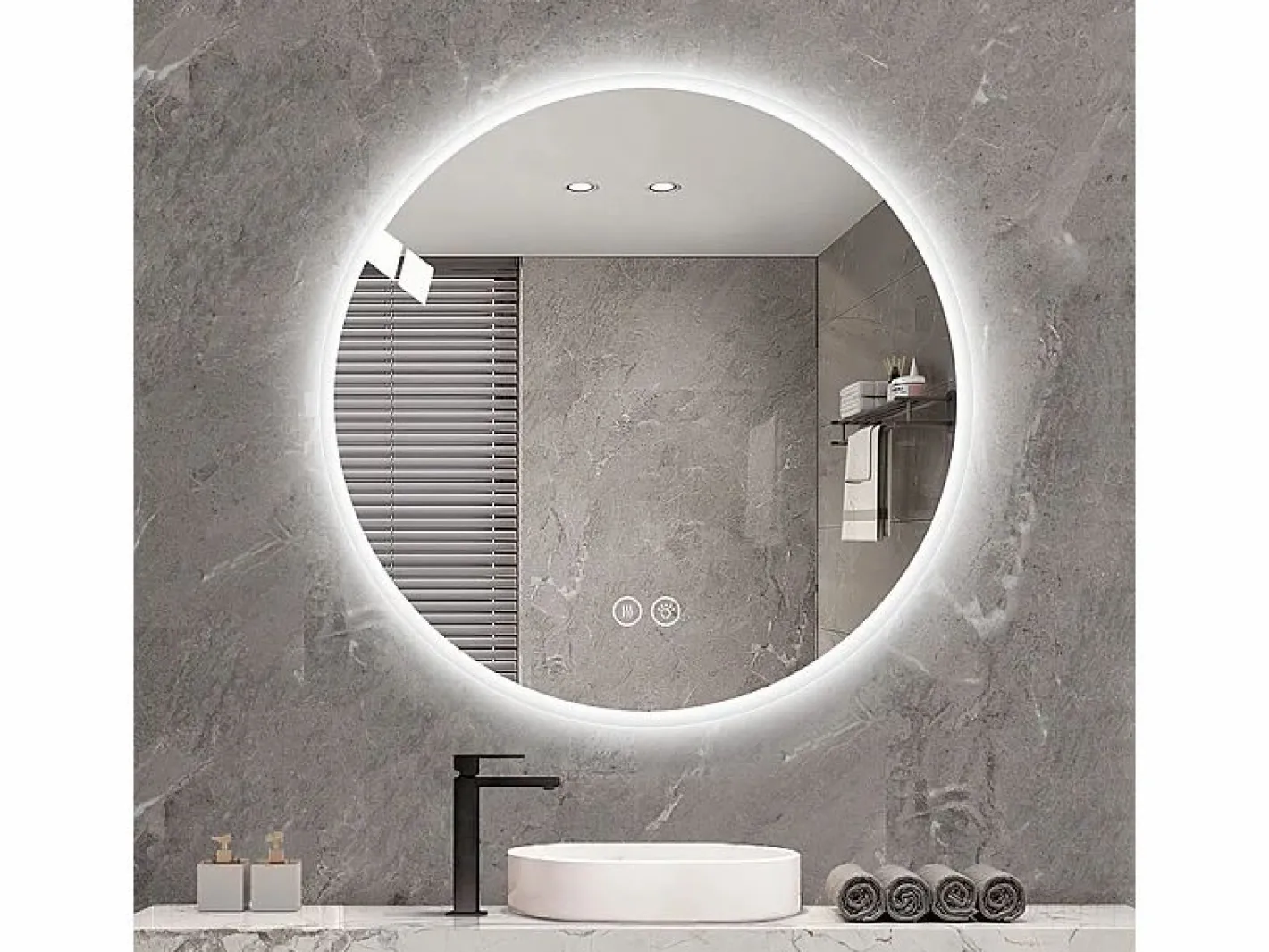 Espejo LED redondo de 70 cm con función antivaho y 3 configuraciones de temperatura - Vidrio y metal^Hauss Spole Best