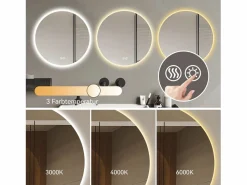 Espejo LED redondo de 70 cm con función antivaho y 3 configuraciones de temperatura - Vidrio y metal^Hauss Spole Best
