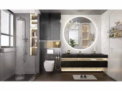 Rea Espejo LED redondo de 50cm con iluminación y función calefactora Blanco Outlet