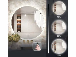 Rea Espejo LED redondo de 50cm con iluminación y función calefactora Blanco Outlet