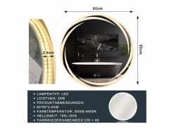 NETTLIFE Accesorios De Cuarto De Baño|Espejo De Cuarto De Baño|Espejo con Iluminación Espejo de Baño Redondo LED Espejo de Baño 60cm Redondo IP44 Espejo de Baño con Táctil