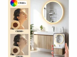 NETTLIFE Accesorios De Cuarto De Baño|Espejo De Cuarto De Baño|Espejo para baño, espejo de baño con iluminación, redondo, 50 cm, espejo de baño LED de pared con toque