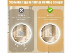 NETTLIFE Accesorios De Cuarto De Baño|Espejo De Cuarto De Baño|Espejo para baño, espejo de baño con iluminación, redondo, 50 cm, espejo de baño LED de pared con toque