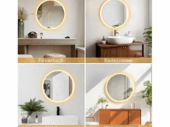 NETTLIFE Accesorios De Cuarto De Baño|Espejo De Cuarto De Baño|Espejo para baño, espejo de baño con iluminación, redondo, 50 cm, espejo de baño LED de pared con toque