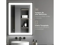 Homcom Mueble De Aseo|Espejo Oval antivaho con luz LED 60x80x3 cm
