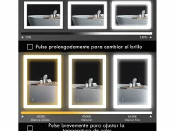 Homcom Mueble De Aseo|Espejo Oval antivaho con luz LED 60x80x3 cm