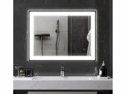 Homcom Mueble De Aseo|Espejo Oval antivaho con luz LED 60x80x3 cm