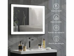 Homcom Mueble De Aseo|Espejo Oval antivaho con luz LED 60x80x3 cm