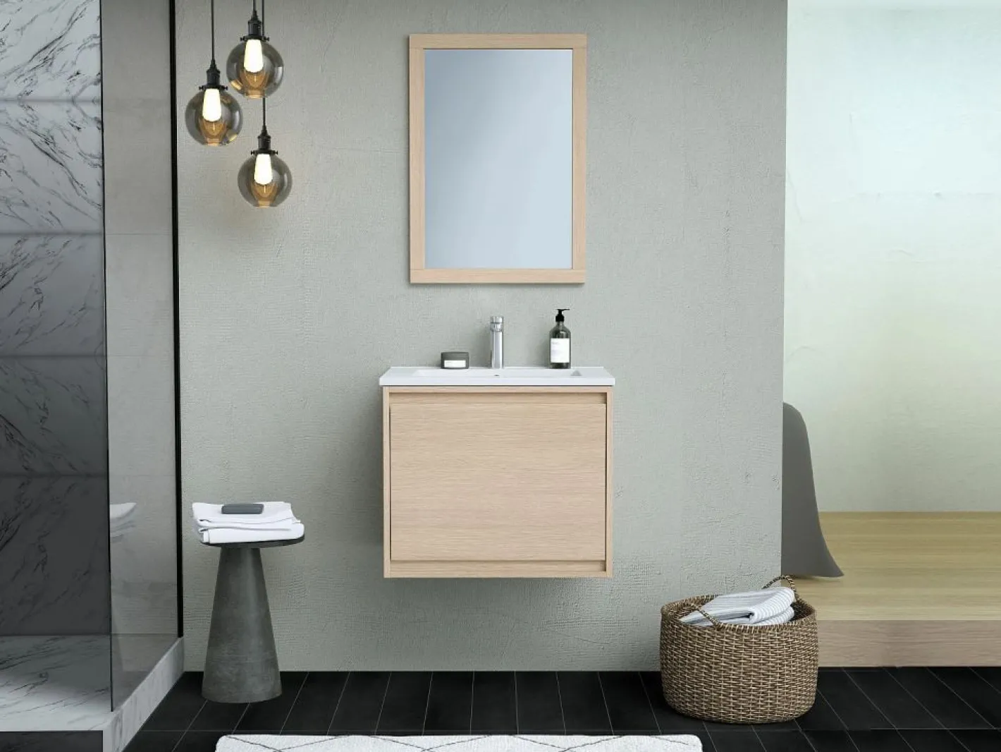 Vente-unique Espejo rectangular con contorno de roble, Ancho 50 x Alt. 70 x Prof. 2,2, TIMEA Color natural claro New