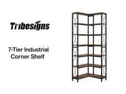 Tribesigns Librería|Esquina de biblioteca, estantería industrial de 7 niveles, estanterías de esquina de madera y metal, estantería de exposición autoportante para el salón